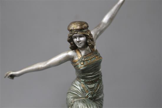 An Art Deco silvered bronze figure of a dancing girl, Paul Phillipe, on signed onyx plinth, height 26.5cm